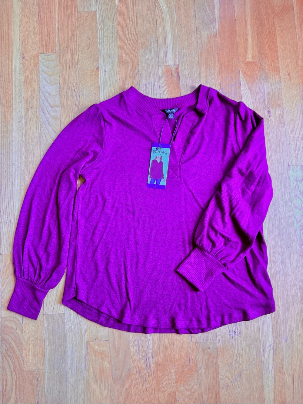 Buffalo David Bitton Women’s Purple Knit V-Neck Stretch Pullover Sweater L